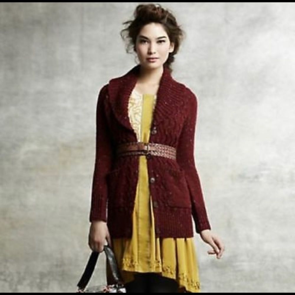 Anthropologie Isabella Sinclair Burgundy Sweater Farfar Cardigan